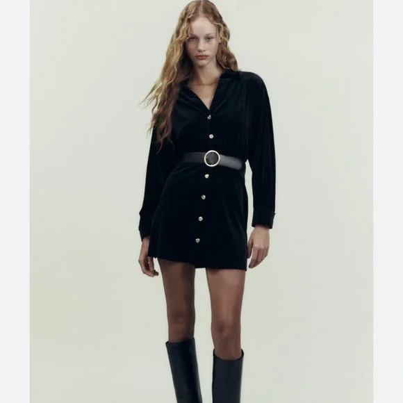 Zara Dresses Zara Velvet Shirt Dress With Belt Poshmark